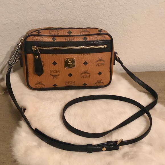 MCM Handbags - MCM Visetos Cognac Crossbody w Black Trim